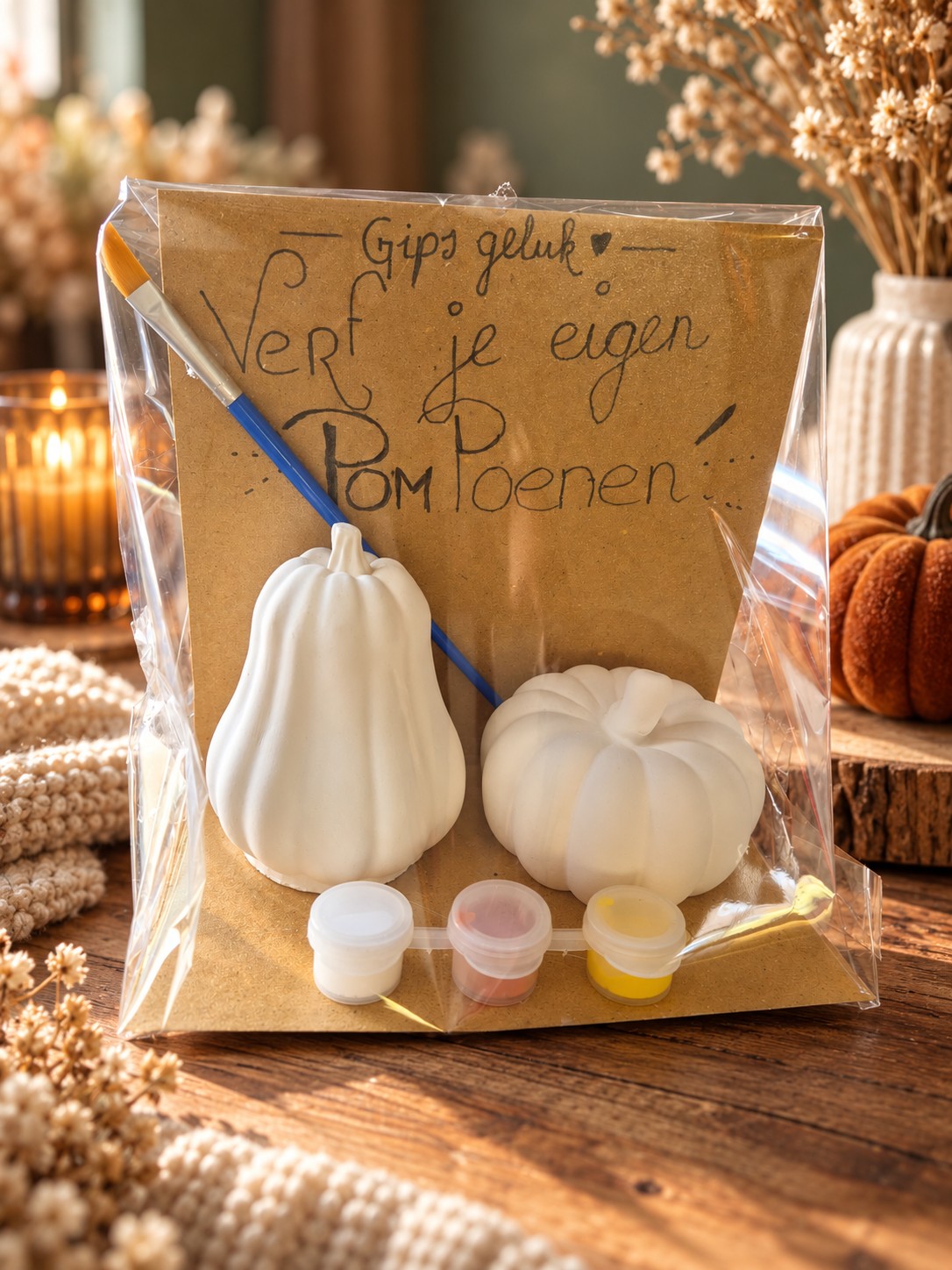 DIY pompoenenpakket van Gipsgeluk om thuis te beschilderen